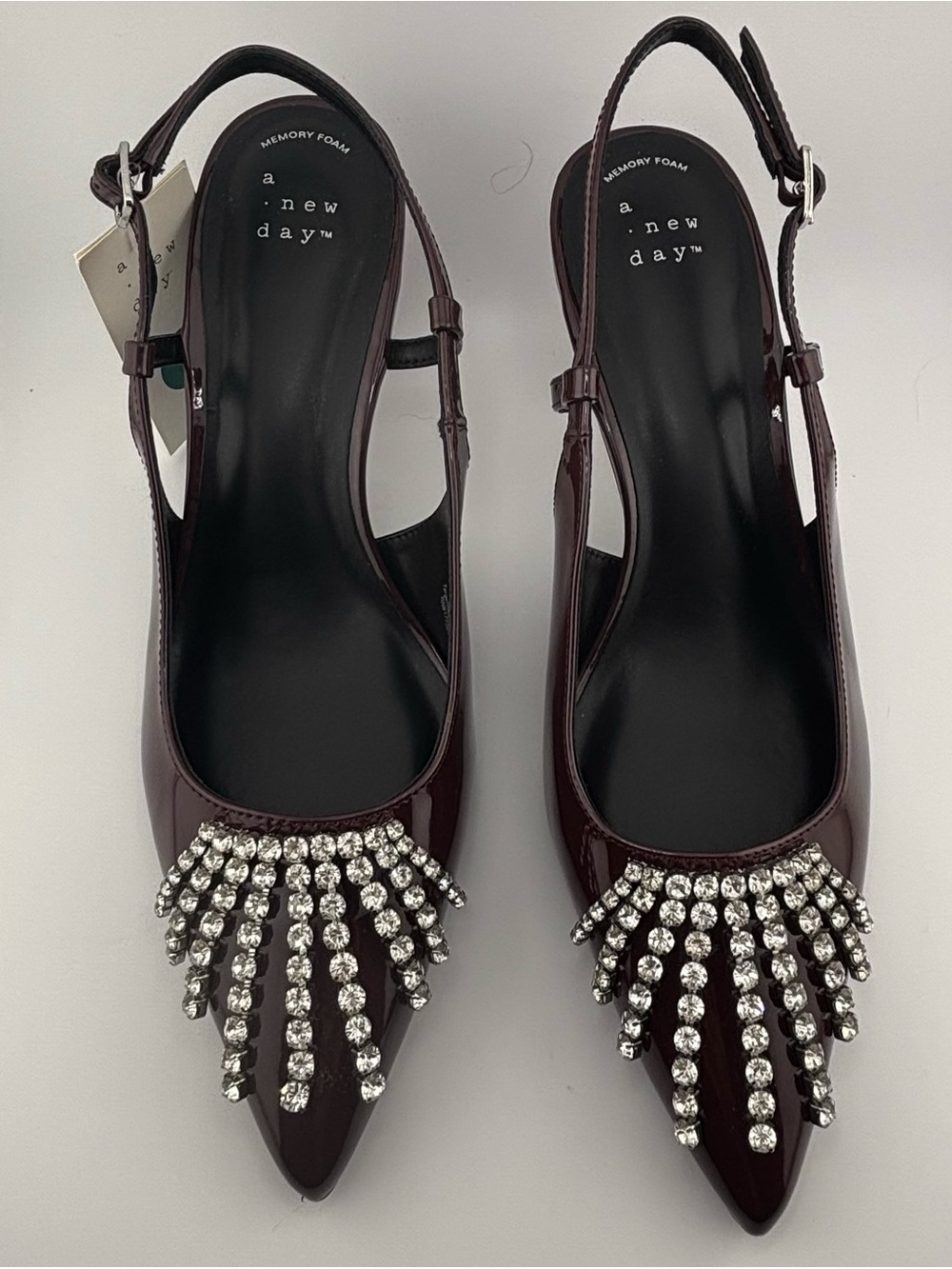a new day Burgundy Patent Slingback Mules with Crystal Tassels